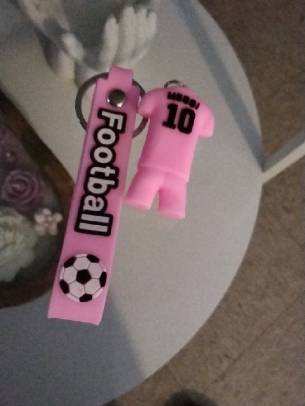 Pink Soccer Jersey Keychain Charm with Football Strap